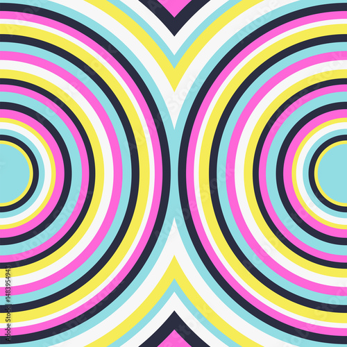 Circle geometric art utilizing a 5-vibrant color gradient can be eye-catching and visually striking. It can indeed be used for backgrounds, wallpapers, sculptures, and more.
