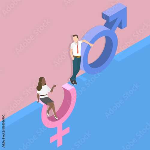 3D Isometric Flat Vector Illustration of Gender Discrimination , Unequal Opportunities