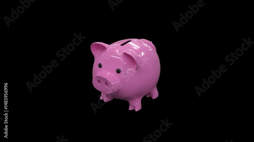 a rotating pink piggy bank - separate alpha channel, loop video