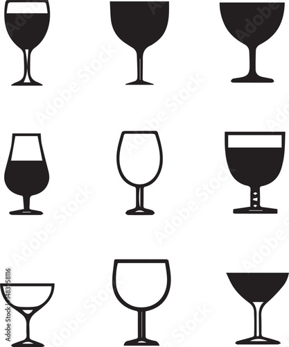 Vector alcohol glass outlined isolated icons