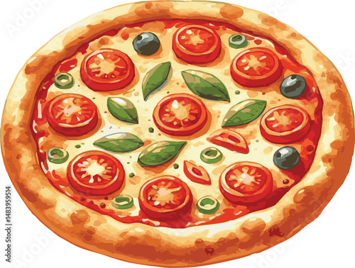 Vector illustrated colorful tasty pizza