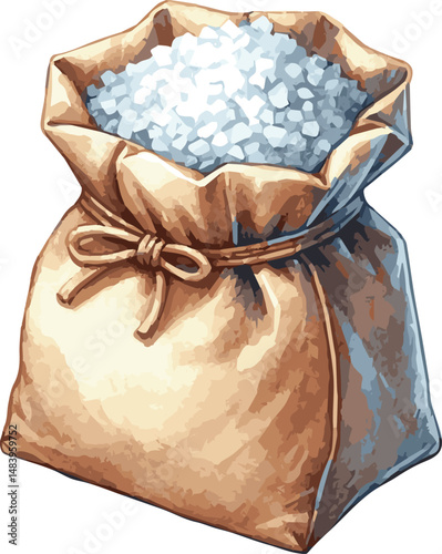 Vector watercollor painted illustration of a bag with salt