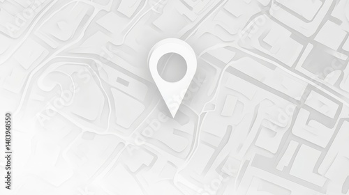 A white map with a white location pin indicating a specific point on the abstract street layout design