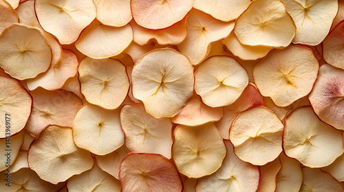 Manzana Deshidratada, Dried Apple round dried apple slices artistically scattered, soft vintage backdrop