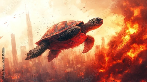 Turtle soars amidst urban firestorm