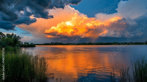 A dreamy scene of a captivating twilight scene where clouds transition from day to night