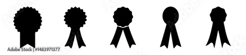 Five Award Ribbon Silhouettes Representing Various Levels of Achievement and Success
