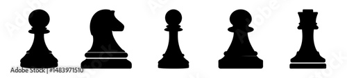 Black chess piece silhouette set isolated on a white background illustration