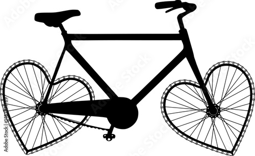 Romantic Bike Love heart  Vector – Heart Shaped Wheels Bicycle, Cyclist, Biker, Bike Rider, Cycling Lover Silhouette Illustration