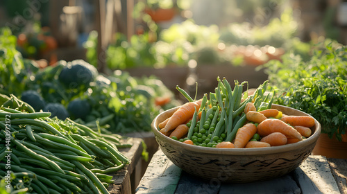 Menestra de Verduras, Mixed Vegetable Stew, with tender green beans, carrots, and peas, arranged in a traditional Spanish bowl