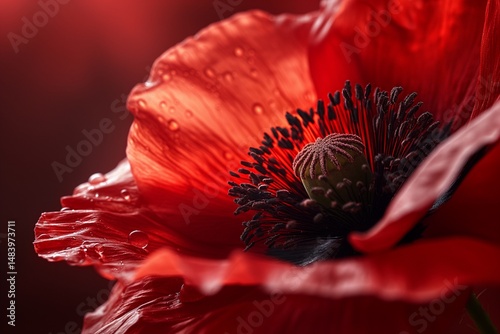 Close-up of a vivid red poppy in full bloom