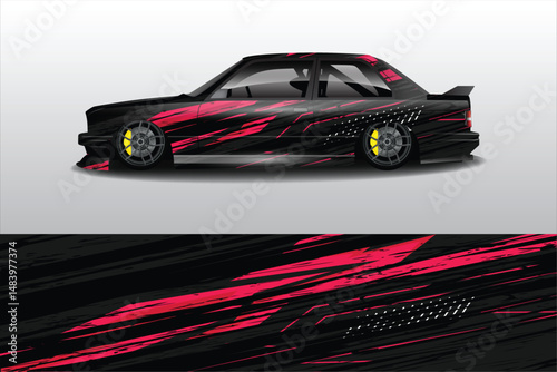 Black and pink racing car design with dynamic graphics