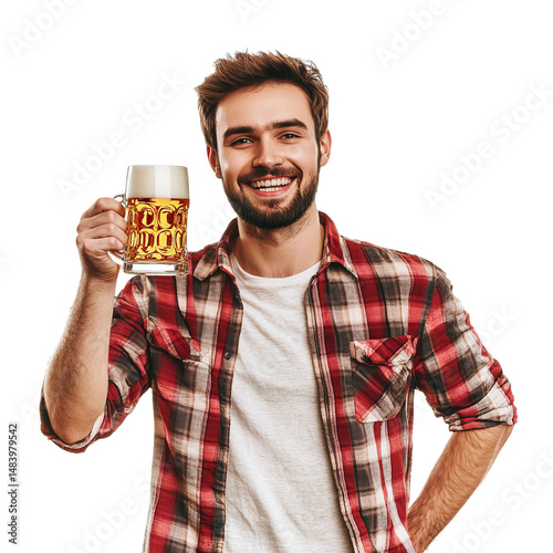 casual man enjoying drink and making a toast with beer
