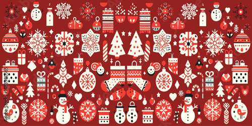 クリスマス　ベクターイラスト　ラッピングペーパー　包装紙　赤色　MERRY CHRISTMAS