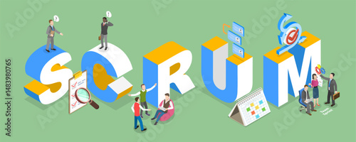 3D Isometric Flat Vector Illustration of Scrum Framework, Enhancing Team Efficiency