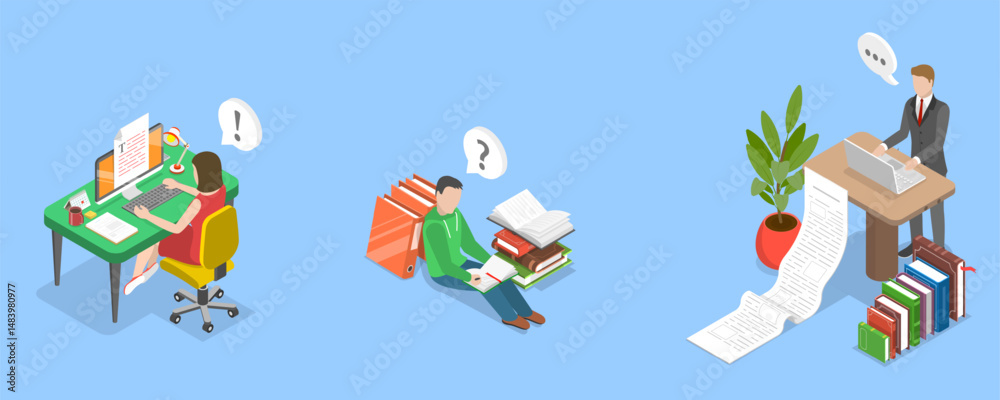 Obraz premium 3D Isometric Flat Vector Illustration of Document Online Editing, Editorial Services