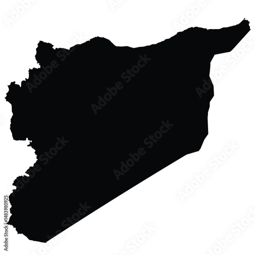 Editable vector silhouette of Syria, showcasing its distinctive irregular shape with a jagged western coastline along the Mediterranean Sea.