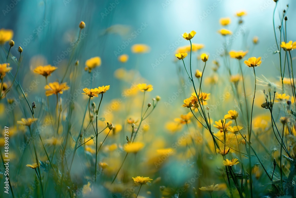 Fototapeta premium Yellow Wildflowers in a Field