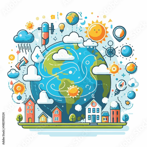 meteorology, weather, climate, earth, background, cloud, temperature, nature, forecast, environment, world, season, poster, day, sky, rain, illustration, vector, march, meteorological, globe, world me