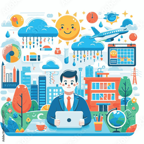 meteorology, weather, climate, earth, background, cloud, temperature, nature, forecast, environment, world, season, poster, day, sky, rain, illustration, vector, march, meteorological, globe, world me