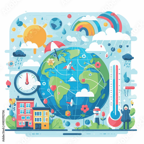 meteorology, weather, climate, earth, background, cloud, temperature, nature, forecast, environment, world, season, poster, day, sky, rain, illustration, vector, march, meteorological, globe, world me