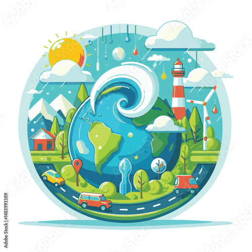 meteorology, weather, climate, earth, background, cloud, temperature, nature, forecast, environment, world, season, poster, day, sky, rain, illustration, vector, march, meteorological, globe, world me