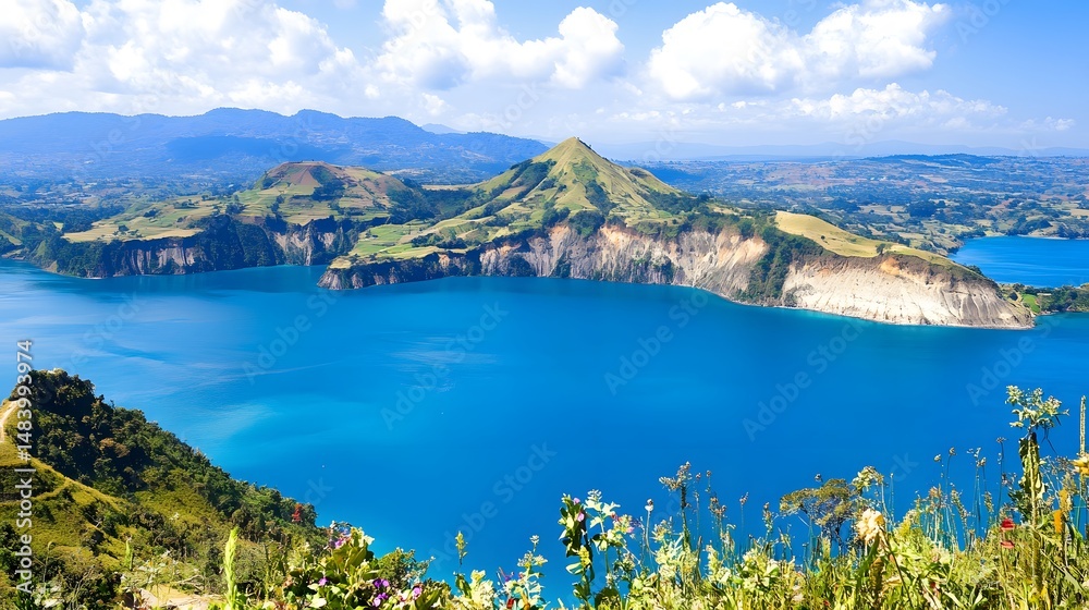 Naklejka premium Stunning Volcanic Lake Landscape Panoramic View