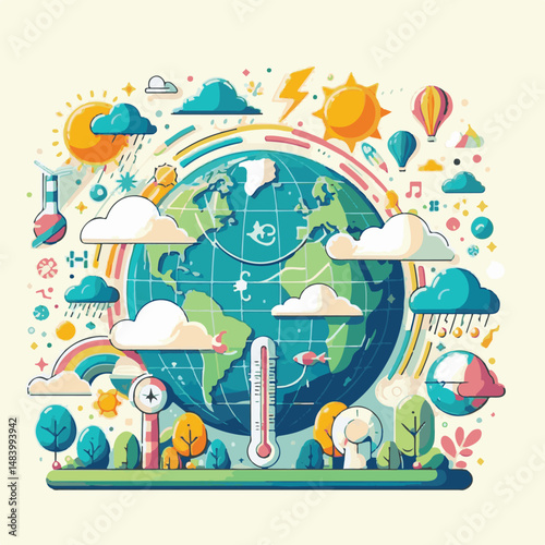 meteorology, weather, climate, earth, background, cloud, temperature, nature, forecast, environment, world, season, poster, day, sky, rain, illustration, vector, march, meteorological, globe, world me