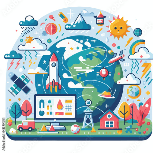 meteorology, weather, climate, earth, background, cloud, temperature, nature, forecast, environment, world, season, poster, day, sky, rain, illustration, vector, march, meteorological, globe, world me