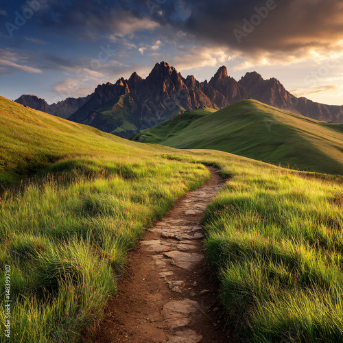 Skylines Countryside View Rugged Path Mountains Tranquil Wilderness Beautiful Landscape Picturesque Hills Elevated Grasslands Green Terrain Travel Wilderness Vibrant Nature