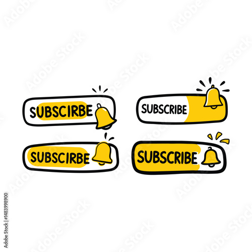 Cartoon Doodle Social Media Subscribe Buttons.