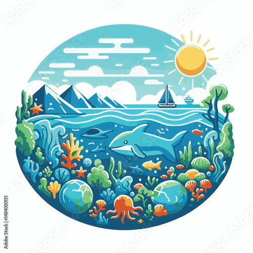 sea, water, nature, blue, environment, ocean, background, illustration, day, concept, world, fish, vector, underwater, design, banner, graphic, save, clean, environmental, aqua, poster, eco, life, ear