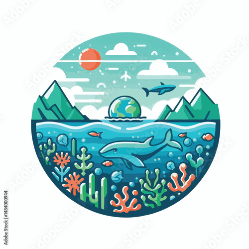 sea, water, nature, blue, environment, ocean, background, illustration, day, concept, world, fish, vector, underwater, design, banner, graphic, save, clean, environmental, aqua, poster, eco, life, ear