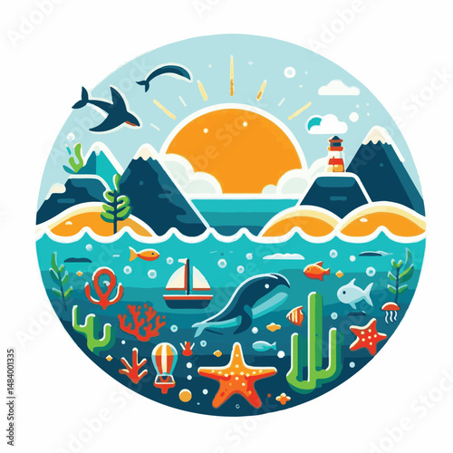 sea, water, nature, blue, environment, ocean, background, illustration, day, concept, world, fish, vector, underwater, design, banner, graphic, save, clean, environmental, aqua, poster, eco, life, ear
