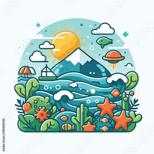 sea, water, nature, blue, environment, ocean, background, illustration, day, concept, world, fish, vector, underwater, design, banner, graphic, save, clean, environmental, aqua, poster, eco, life, ear