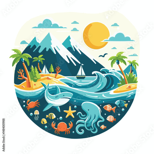 sea, water, nature, blue, environment, ocean, background, illustration, day, concept, world, fish, vector, underwater, design, banner, graphic, save, clean, environmental, aqua, poster, eco, life, ear