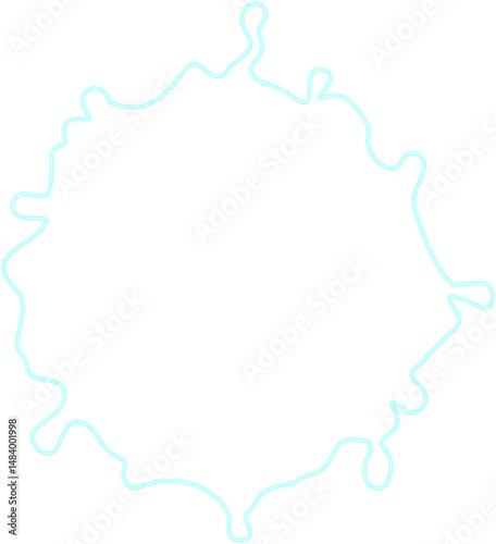 Water mark with grunge textures and uneven distribution enclosed in a hollow neon contour.