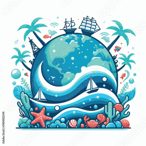 sea, water, nature, blue, environment, ocean, background, illustration, day, concept, world, fish, vector, underwater, design, banner, graphic, save, clean, environmental, aqua, poster, eco, life, ear