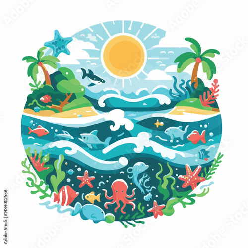 sea, water, nature, blue, environment, ocean, background, illustration, day, concept, world, fish, vector, underwater, design, banner, graphic, save, clean, environmental, aqua, poster, eco, life, ear