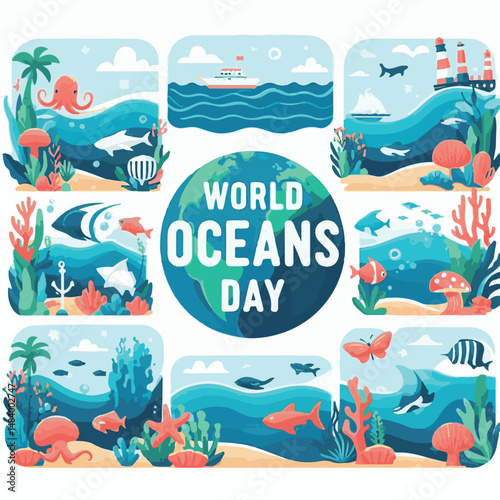 sea, water, nature, blue, environment, ocean, background, illustration, day, concept, world, fish, vector, underwater, design, banner, graphic, save, clean, environmental, aqua, poster, eco, life, ear