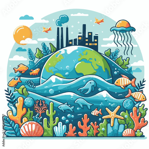 sea, water, nature, blue, environment, ocean, background, illustration, day, concept, world, fish, vector, underwater, design, banner, graphic, save, clean, environmental, aqua, poster, eco, life, ear