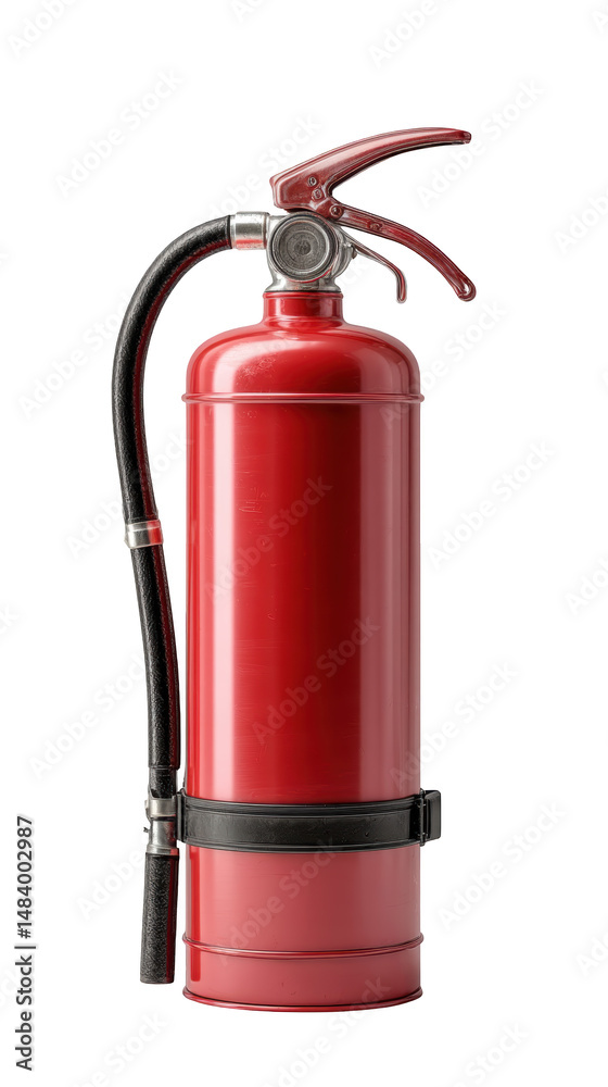 Obraz premium Red fire extinguisher isolated on transparent background for safety and rescue