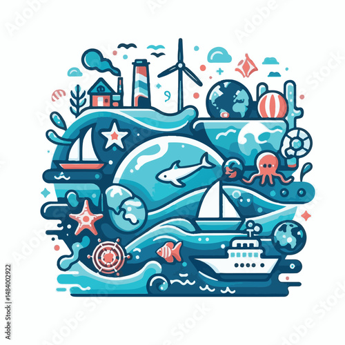 sea, water, nature, blue, environment, ocean, background, illustration, day, concept, world, fish, vector, underwater, design, banner, graphic, save, clean, environmental, aqua, poster, eco, life, ear