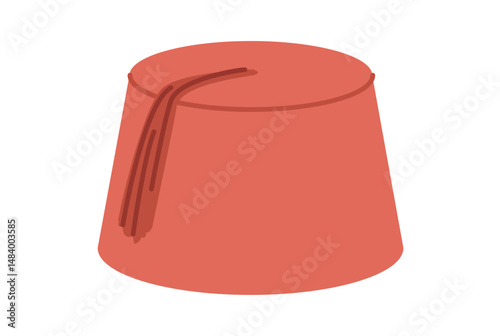 Fez Pillbox shape Hat with tassel. Head Fashion accessory cap clothing technical illustration. Vector headgear for Men, women, unisex style, flat template CAD mockup sketch outline isolated