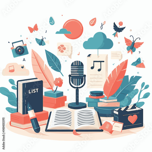 poster, illustration, literature, art, poetry, design, writer, holiday, feather, march, vector, day, quill, education, pen, poetry day, world, calligraphy, letter, poesy, poet, graphic, paper, concept
