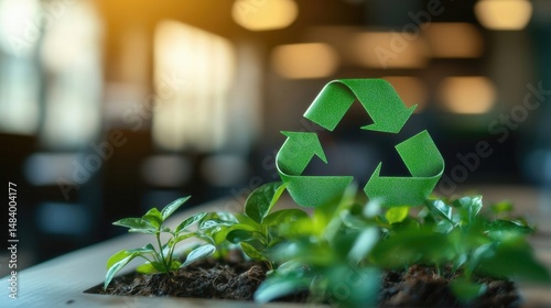 Green Recycling Symbol with Growing Plants Sustainable Future