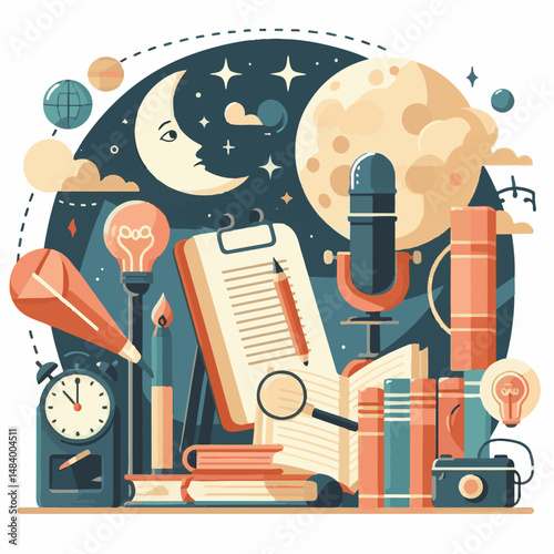 poster, illustration, literature, art, poetry, design, writer, holiday, feather, march, vector, day, quill, education, pen, poetry day, world, calligraphy, letter, poesy, poet, graphic, paper, concept