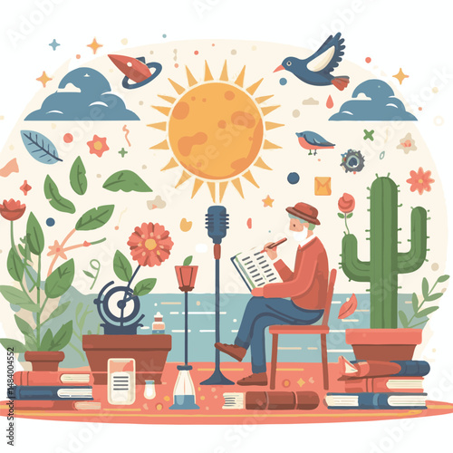 poster, illustration, literature, art, poetry, design, writer, holiday, feather, march, vector, day, quill, education, pen, poetry day, world, calligraphy, letter, poesy, poet, graphic, paper, concept