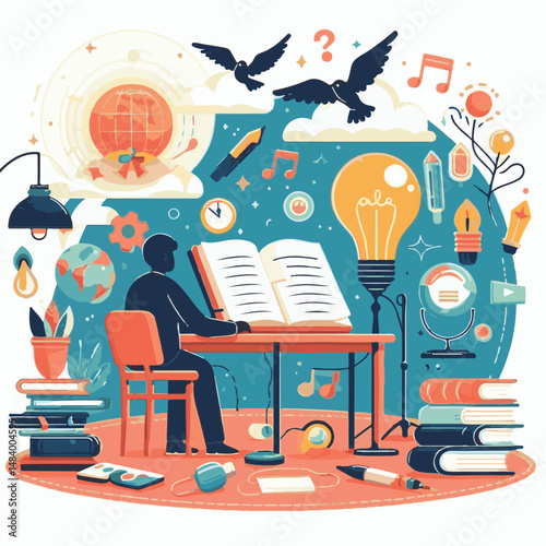 poster, illustration, literature, art, poetry, design, writer, holiday, feather, march, vector, day, quill, education, pen, poetry day, world, calligraphy, letter, poesy, poet, graphic, paper, concept