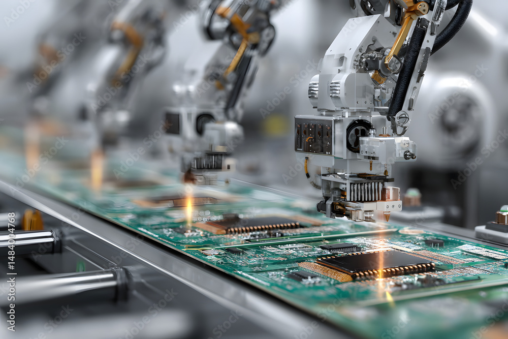 Naklejka premium IoT hardware assembly line circuit boards 